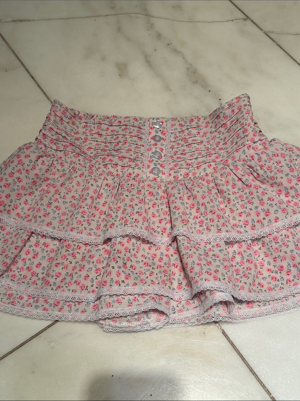 Floral Tiered Ruffle girls Mini Skirt with built in shorts. - Pink